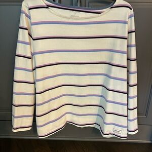 Talbots White and Purple Striped Long Sleeve Top